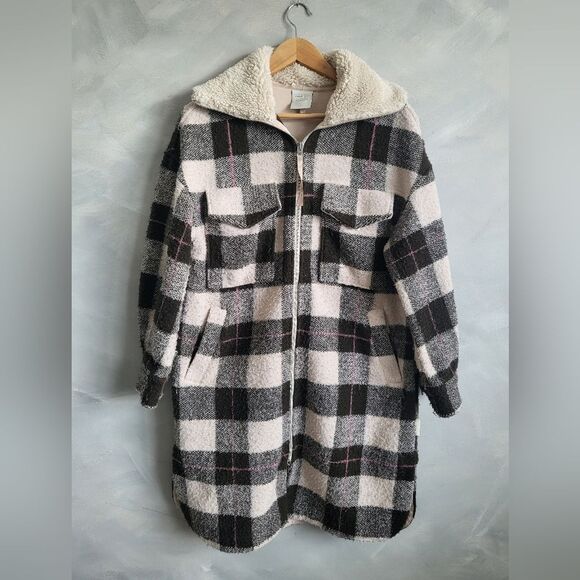 Anthropologie Harlow Checkered Knit Fleece Coat XXS Oversized - Picture 1 of 16